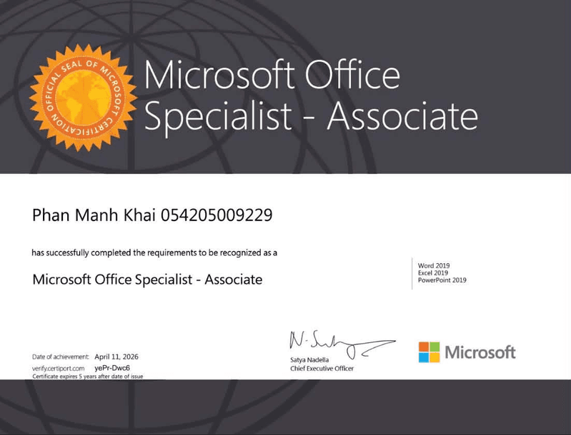 Microsoft Office Specialist Associate certificate